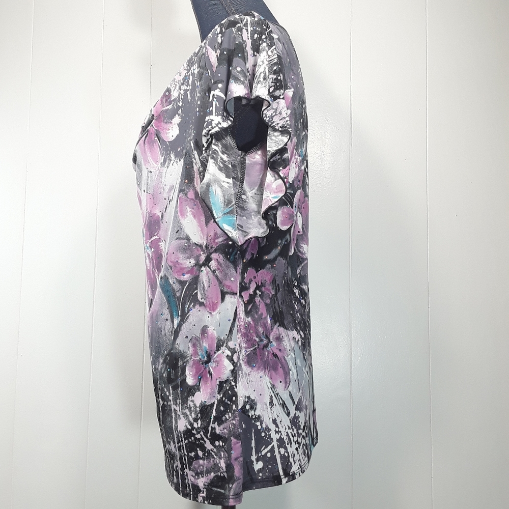 Brittany black floral rhinestone embellished droop neck shirt medium - Picture 4 of 9